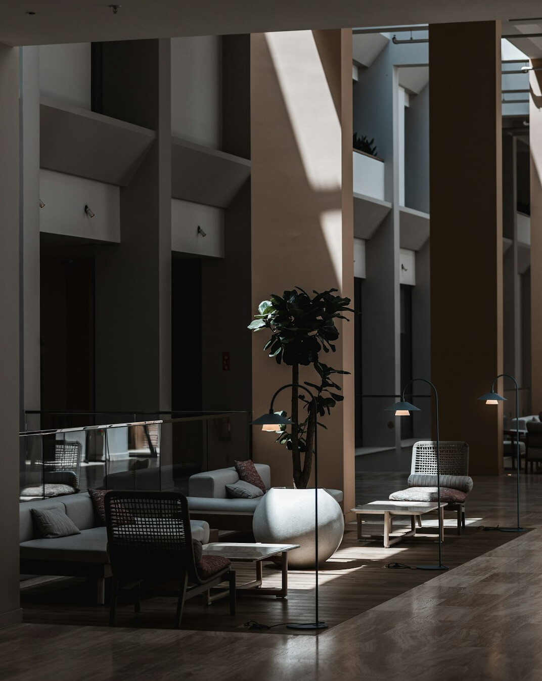 Modern office reception area with seating