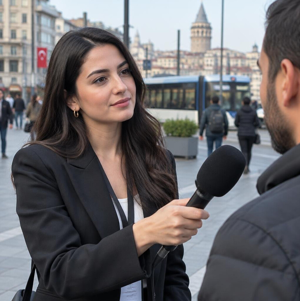 Reporter interviewing a person with a microphone